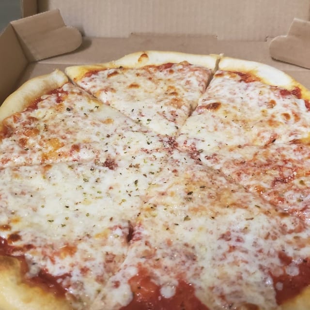 Traditional Thin-Crust Cheese Pizza.