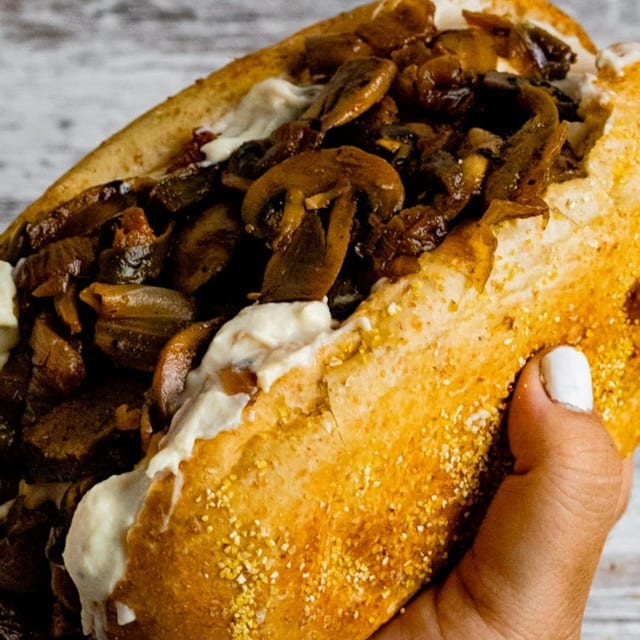 Mushroom Cheesesteak Sub.