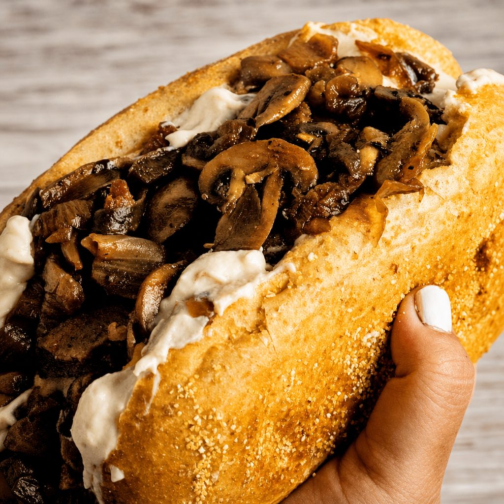 Mushroom Cheesesteak Sub.