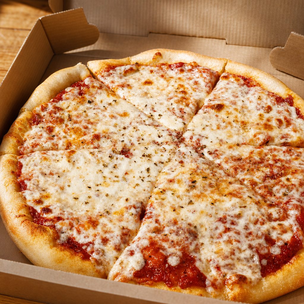 Traditional Thin-Crust Cheese Pizza.